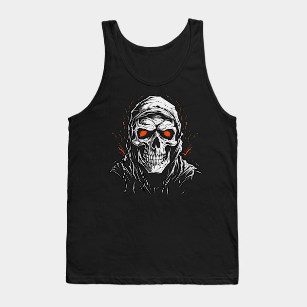 Skull in a Hood with Orange Eyes Tank Top by wordwearstyle